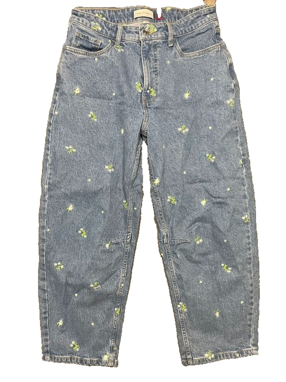 Free Assembly Floral Embroidered Barrel Jeans Size 4 Light Wash Cropped Boho